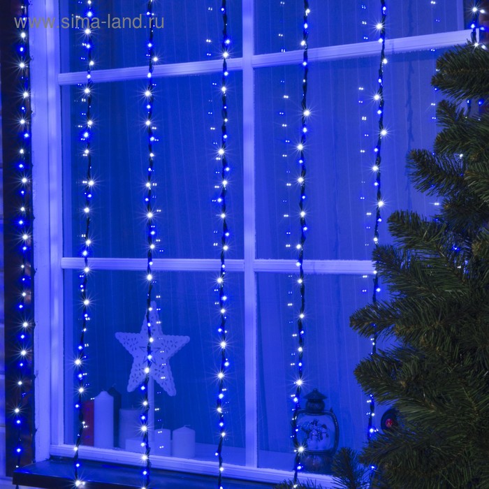 Гирлянда "Водопад" уличная, УМС, 2 х 3 м, LED-800-220V, 8 режимов, нить тёмная, свечение бело-синее - Фото 1