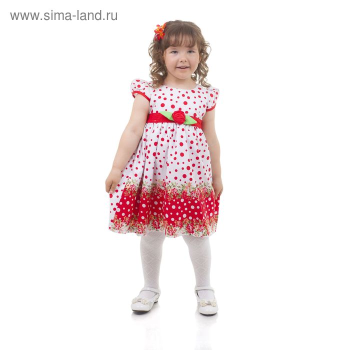 Платье нарядное для девочки "С розами в красный горошек", рост 104-110 см (4 года), цвет белый - Фото 1