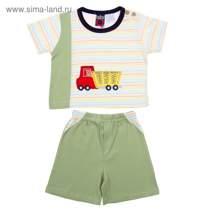 Комплект для мальчика (футболка+шорты) "Машинка", рост 74-80 см (6-9 мес.), цвет зелёный - Фото 1