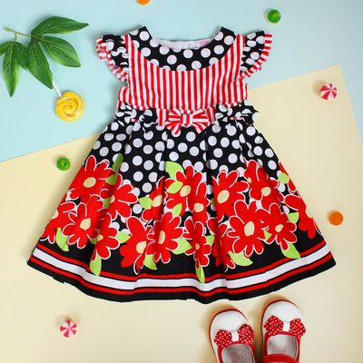 Платье нарядное для девочки "Красные цветы", рост 92-98 см (2 года), цвет чёрный