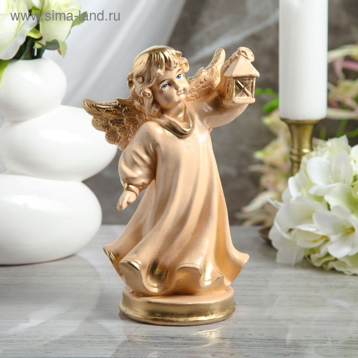 Статуэтка "Ангел с фонарём", бежевая, 24 см - Фото 1