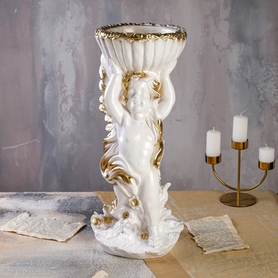 Статуэтка-кашпо "Ангел с чашей в руках", бело-золотистый, 22*24*52 см
