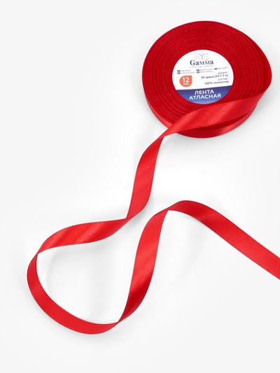 Лента атласная, 12 мм × 33 ± 2 м, цвет красный №026