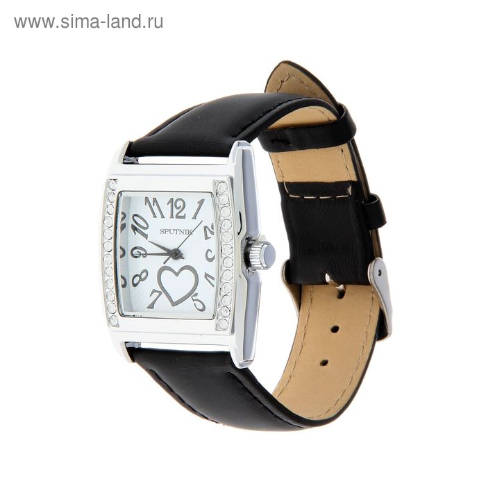 Часы наручные женские "Спутник", белый циферблат, бел/черн ремешок - Фото 1