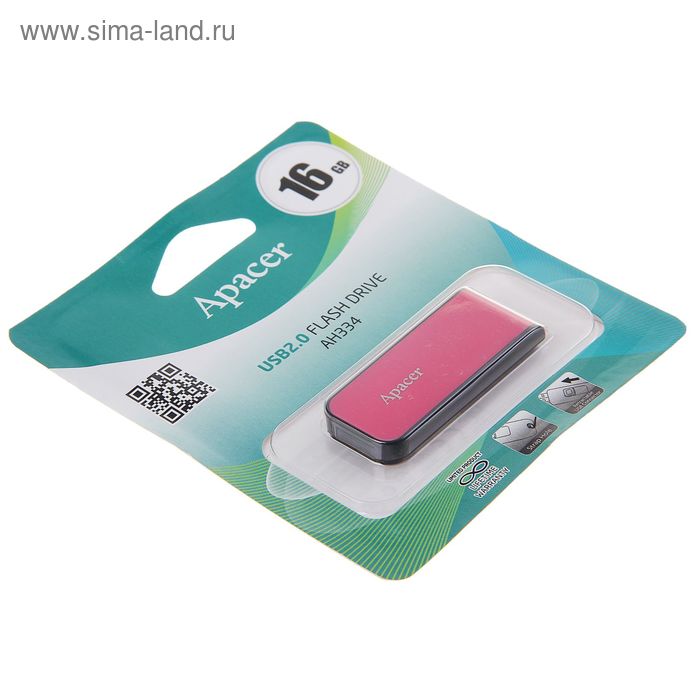 Флешка Apacer AH334, 16 Гб, USB2.0, чт до 25 Мб/с, зап до 15 Мб/с, розовая - Фото 1