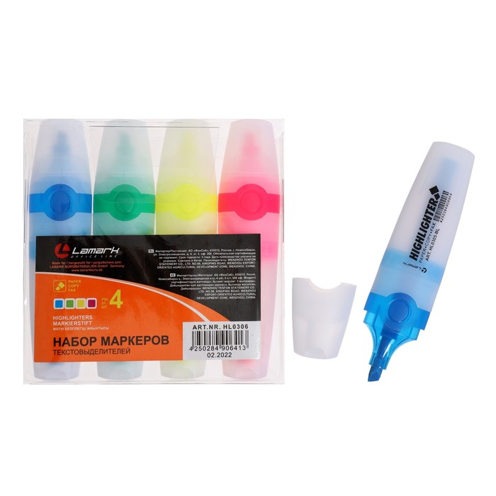 Набор маркеров текстовыделителей 4 цвета, 5.0 мм, PP Lamark - Фото 1