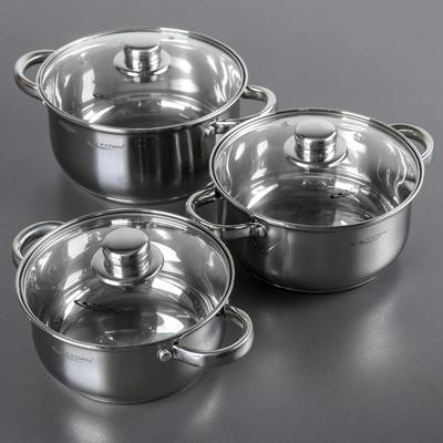 Набор кастрюль Катунь «Гретта», 3 предмета: 2.2 л, 3.2 л, 4.2 л, капсульное дно, индукция, нержавеющая сталь