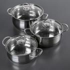 Набор кастрюль Катунь «Лира», 3 предмета: 1.6 л, 2.2 л, 3.2 л, капсульное дно, индукция, нержавеющая сталь, AISI - 201 - Фото 1