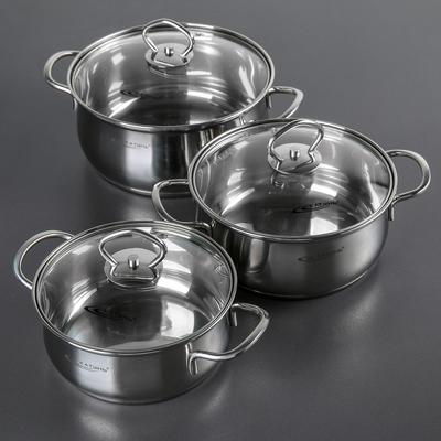 Набор кастрюль Катунь «Лира», 3 предмета: 1.6 л, 2.2 л, 3.2 л, капсульное дно, индукция, нержавеющая сталь