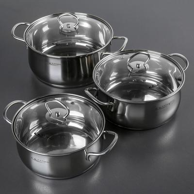 Набор кастрюль Катунь «Лира», 3 предмета: 2.2 л, 3.2 л, 4.2 л, капсульное дно, индукция, нержавеющая сталь