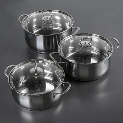 Набор кастрюль Катунь «Лира», 3 шт.: 3.2 л, 4.2 л, 5.2 л, капсульное дно, индукция, нержавеющая сталь, AISI - 201