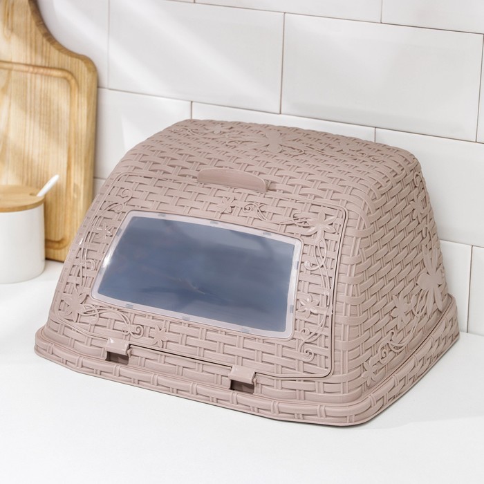 Хлебница с крышкой Альтернатива «Плетёнка», 26×33×19 см, пластик, светло-коричневая