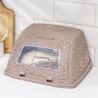 Хлебница с крышкой Альтернатива «Плетёнка», 26×33×19 см, пластик, светло-коричневая