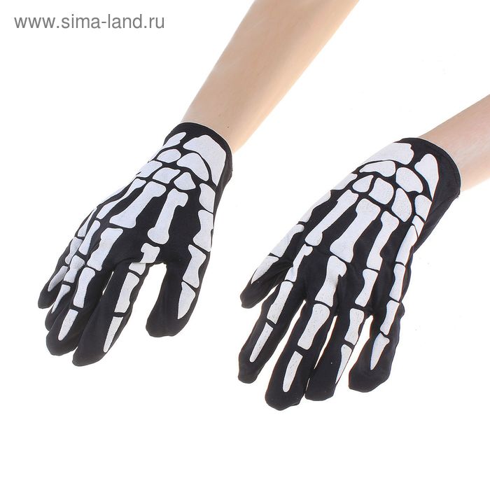 Карнавальные перчатки "Скелет" - Фото 1