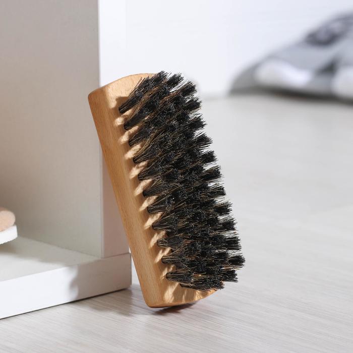 Щётка для обуви, 10,2×3,5 см, 59 пучков, натуральный волос - Фото 1