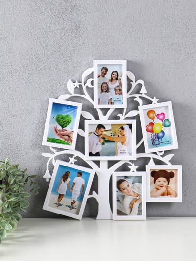 Фоторамка - коллаж на 7 фото 7×7 см, 7×10 см, 13×9 см «Дерево желаний», белая, 36×31 см