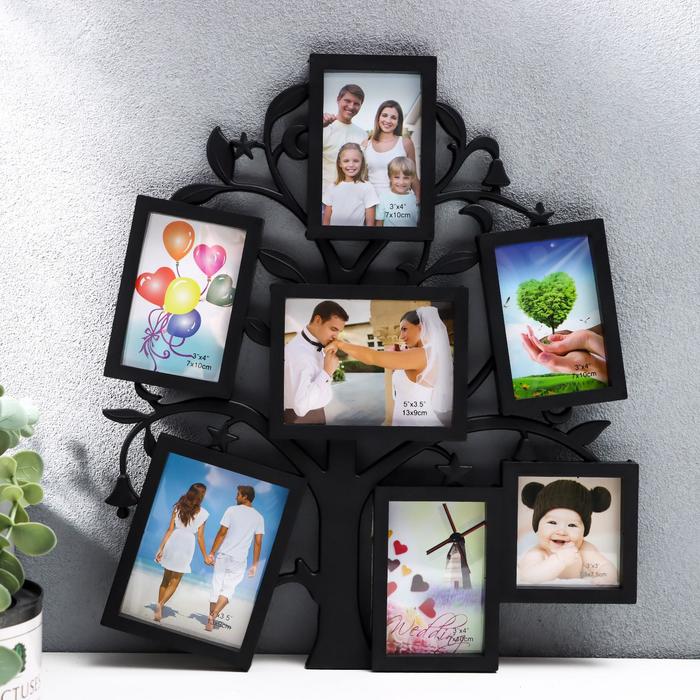 Фоторамка-коллаж на 7 фото 7×7 см, 7×10 см, 8×10 см «Дерево желаний», чёрная, 36×31 см - Фото 1