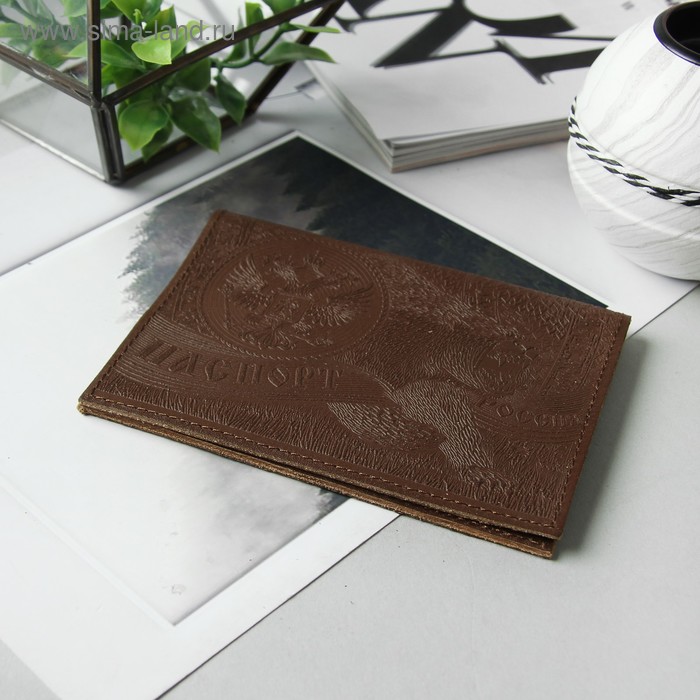 Обложка для паспорта, "Медведь", цвет коричневый - Фото 1