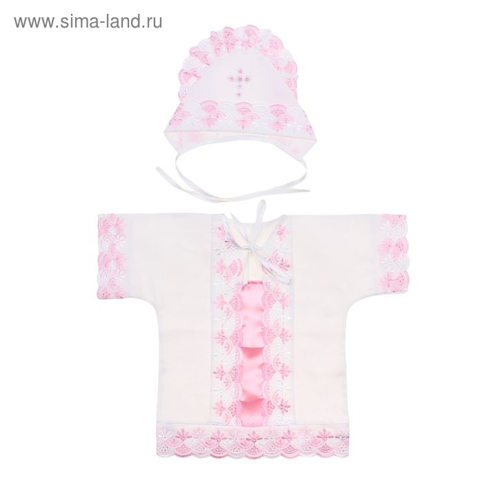 Набор крестильный "Лилия" (чепчик+рубашка), рост 74-80 см, цвет белый/розовый 2003 - Фото 1