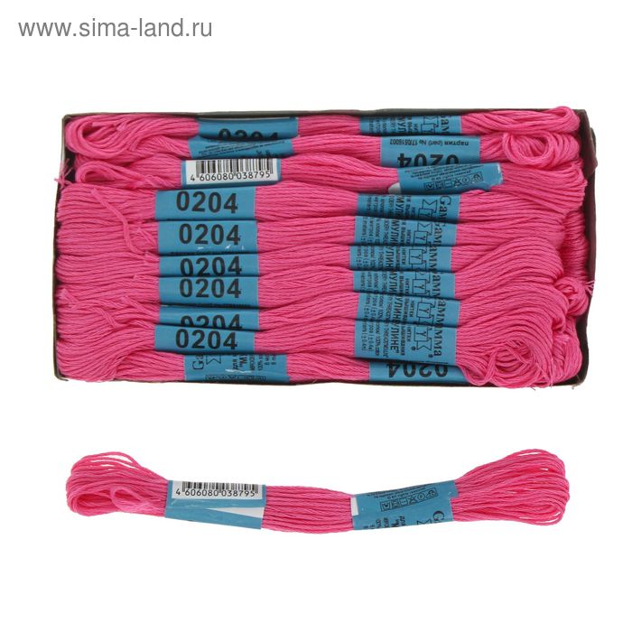 Набор ниток мулине, №0204, 8±1м, 24шт, цвет ярко-розовый - Фото 1