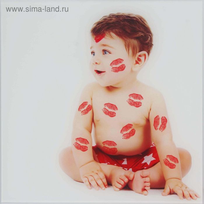 Картина на стекле "Ребёнок в поцелуях" 30*30см - Фото 1