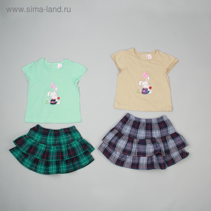 Костюм для девочки G414: футболка,юбка, МИКС, 18 мес, (рост 86 см), 100%хлопок - Фото 1