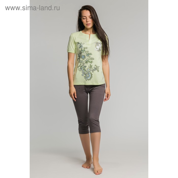 Комплект женский (футболка, бриджи) М-170-09 салат/серый, р-р 44 - Фото 1
