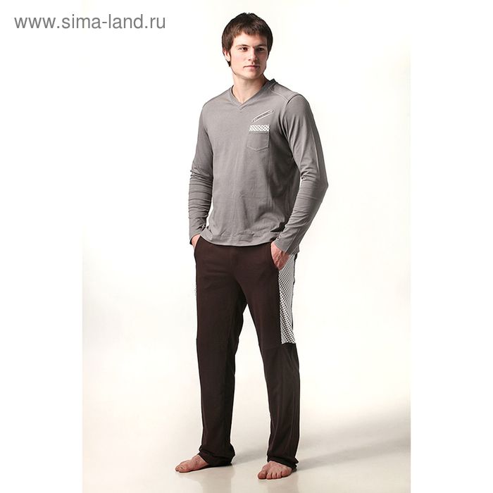 Пижама мужская (жакет, брюки) М-6320/1-09 серый/шоколад, р-р 48 - Фото 1