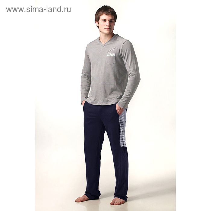 Пижама мужская (жакет, брюки) М-632/1-09 меланж/т.синий, р-р 54 - Фото 1