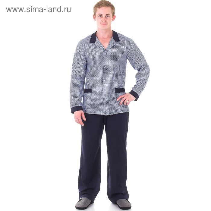 Пижама мужская (джемпер, брюки), размер 56 (112), цвет серый/синий 121ХР1335 - Фото 1