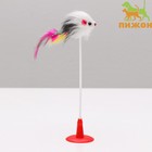 Дразнилка "Мышь на присоске", искусственный мех с перьями, 20 см, микс цветов - фото 8427435