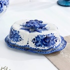 Маслёнка гжель «Ромашка», бело-синий,керамика, 14×25×8 см, - Фото 1