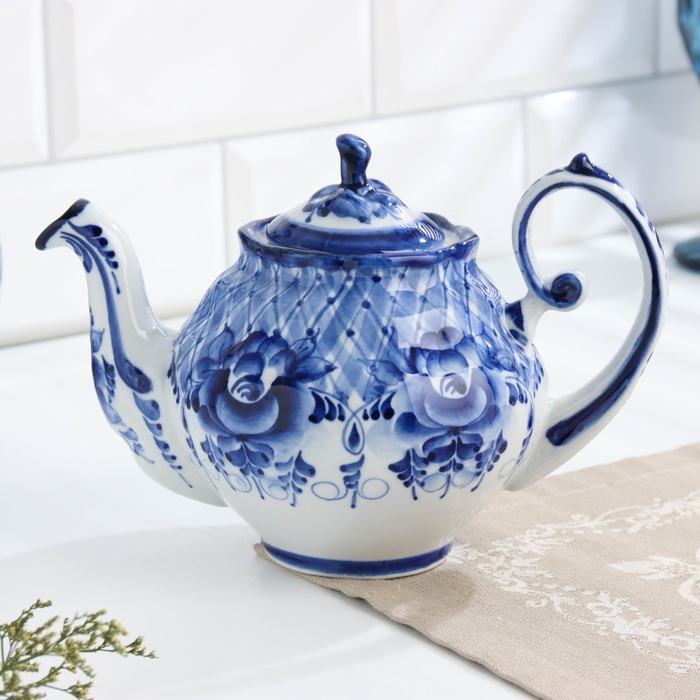 Чайник гжель «Алевтина», бело-синий,керамика, 750 мл, - Фото 1