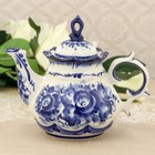 Чайник гжель «Анемон», бело-синий,керамика, 10×18×15 см, - Фото 3