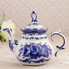 Чайник гжель «Анемон», бело-синий,керамика, 10×18×15 см, - Фото 6