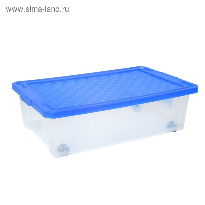 Ящик для хранения прямоугольный на роликах, с синей крышкой 30 л Optima - Фото 1