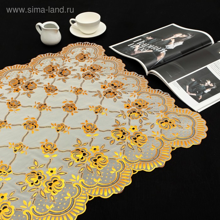 Салфетка ажурная ПВХ 100х60 см "Розы", цвет золото - Фото 1