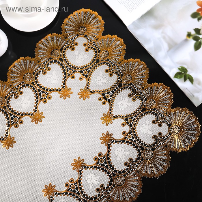 Салфетка ажурная ПВХ 84х40 см "Веер", цвет золото - Фото 1