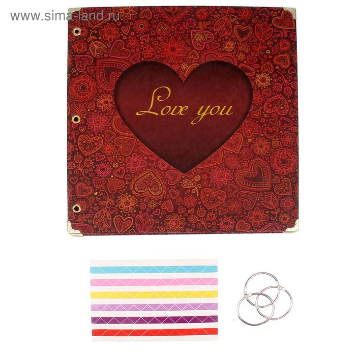 Фотоальбом 30 листов "Любовь" (уголки+кольца) 26х27х2 см - Фото 1