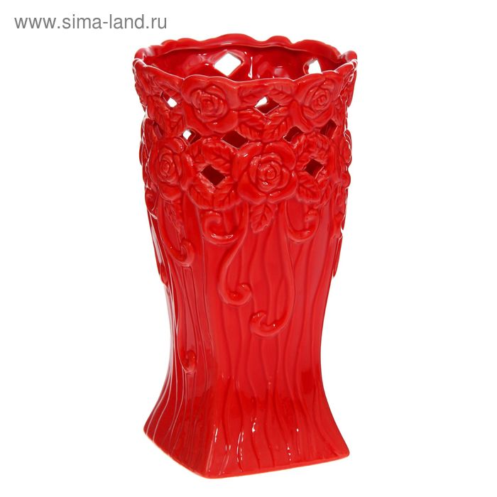 Ваза керамика венок из роз красная 12,5*22,5 см - Фото 1