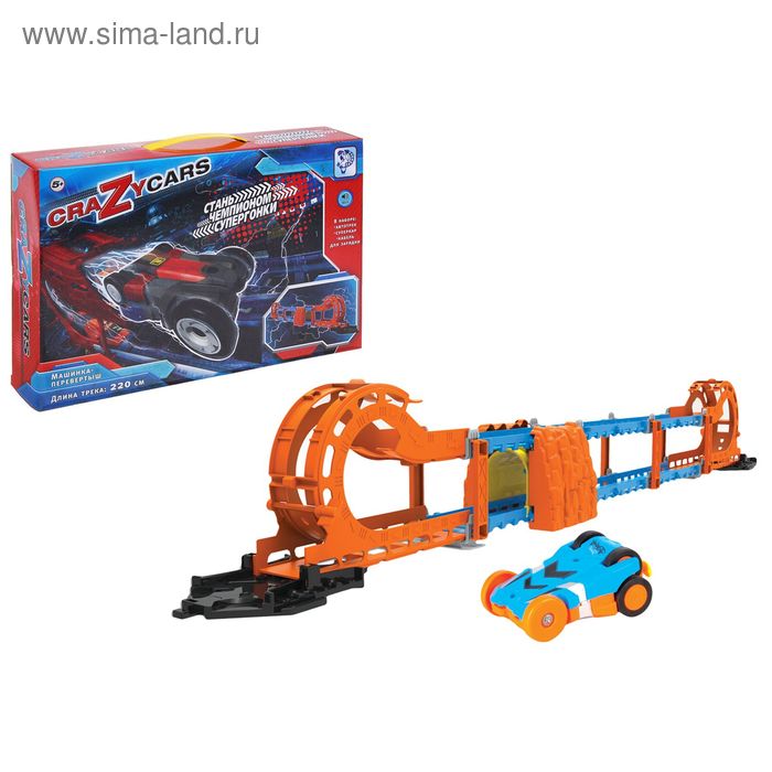 Автотрек "Безумные гонки", работает от батареек, звуковые эффекты, машина-перевёртыш, длина трассы 220 см - Фото 1