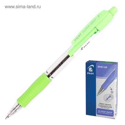 Ручка шариковая автоматическая PILOT Super Grip, резиновый упор, 0.7 мм, масляная основа, стержень синий, корпус зелёный