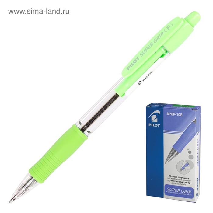 Ручка шариковая автоматическая PILOT Super Grip, резиновый упор, 0.7 мм, масляная основа, стержень синий, корпус зелёный - Фото 1