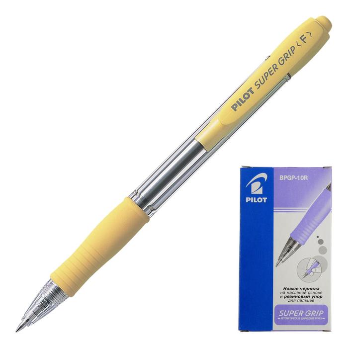 Ручка шариковая автоматическая PILOT Super Grip, резиновый упор, 0.7 мм, масляная основа, стержень синий, корпус жёлтый - Фото 1