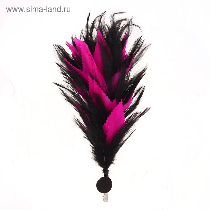 Карнавальное перо, зажим + значок, цвет чёрно-розовый - Фото 1