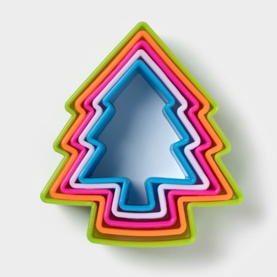 Формы для печенья новогодние Доляна «Ёлочка», набор 5 шт., пластик, разноцветные