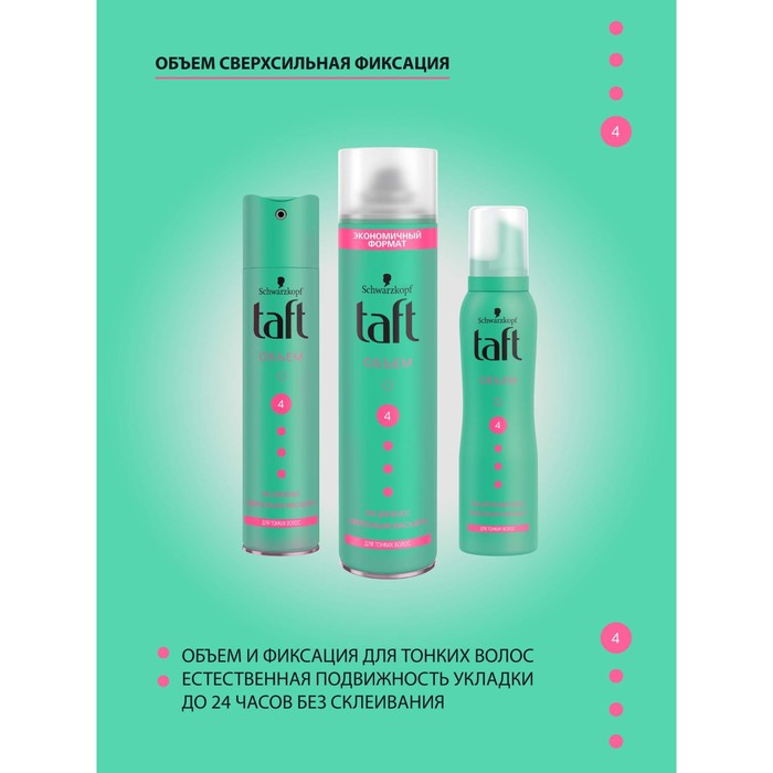 Лак для волос Taft «Объём», для тонких волос, сверхсильная фиксация, 225 мл 13508