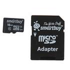 Карта памяти Smartbuy microSD, 16 Гб, SDHC, класс 10, с адаптером SD - фото 8428443