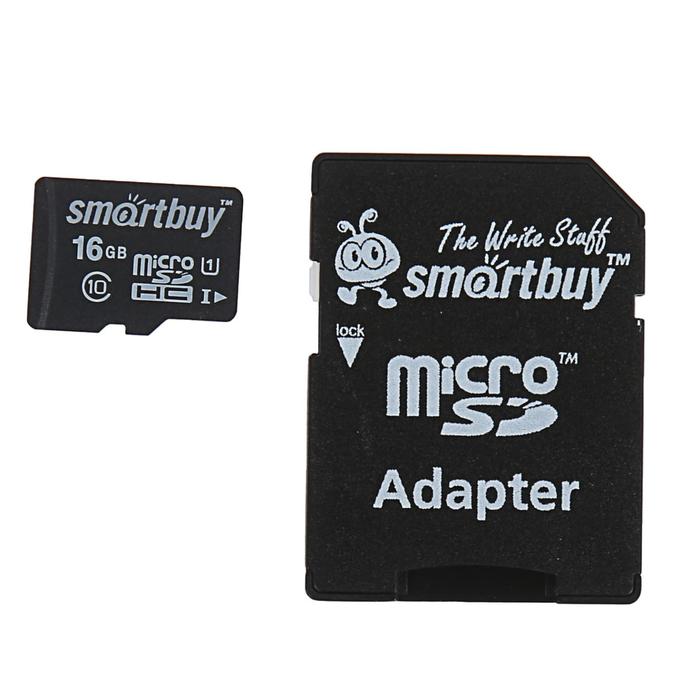 Карта памяти Smartbuy microSD, 16 Гб, SDHC, класс 10, с адаптером SD - Фото 1