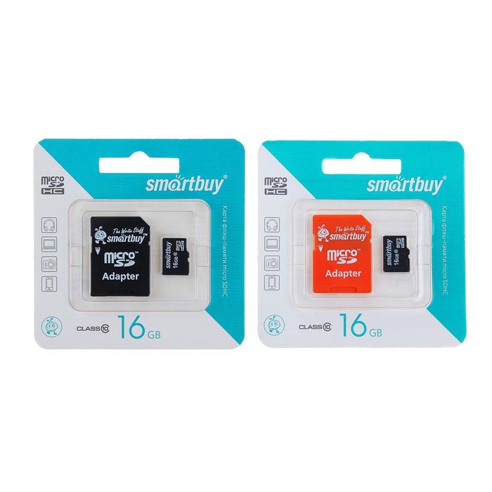 Карта памяти Smartbuy microSD, 16 Гб, SDHC, класс 10, с адаптером SD - фото 51292516